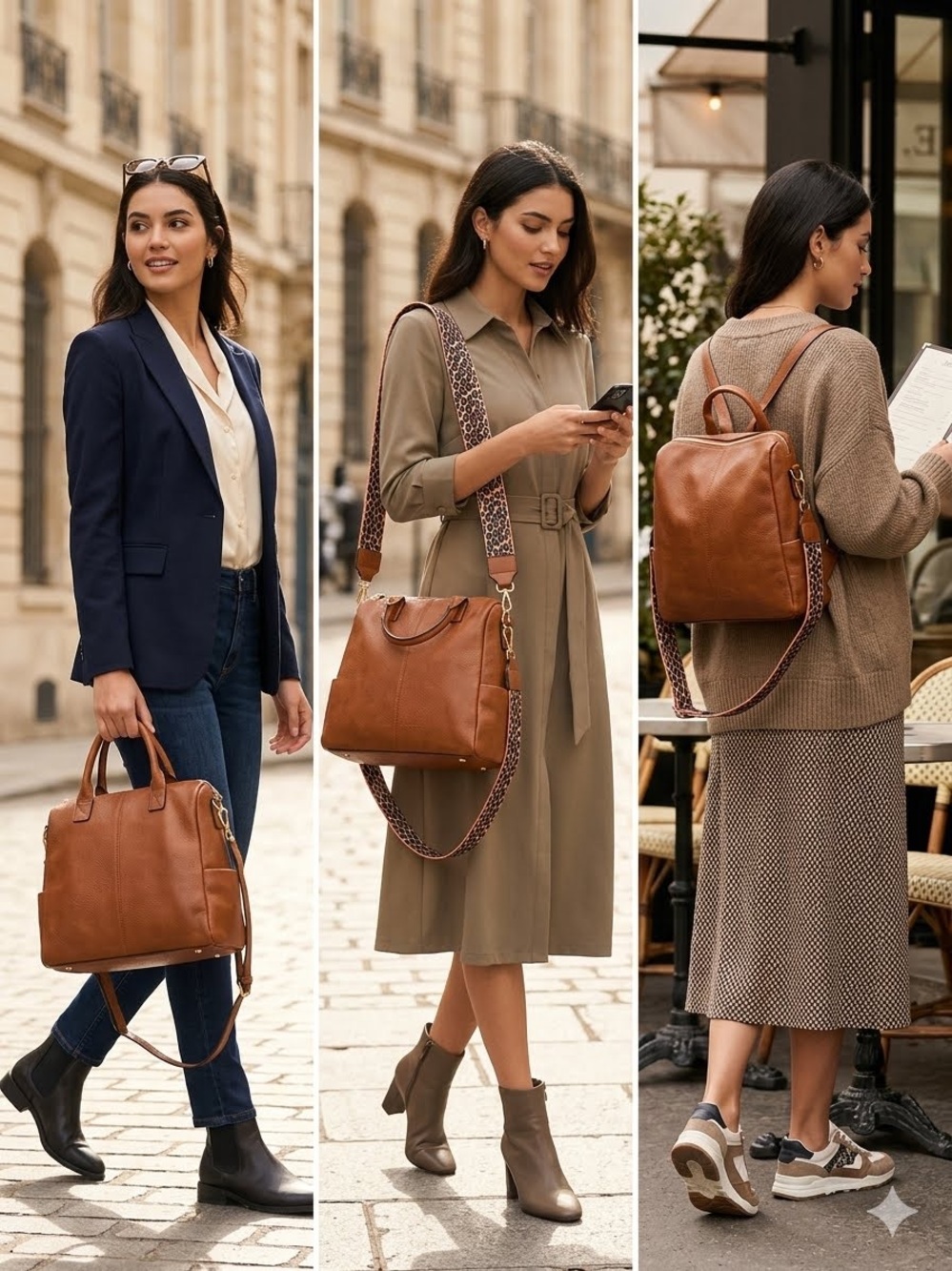 Amelia Convertible Cognac Backpack with Guitar Strap In Cheetah Jen & Co